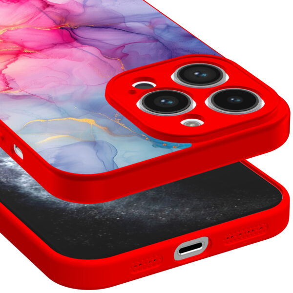 iPhone 11 Pro telefoonhoesje met regenboog marmer opdruk rood (3)