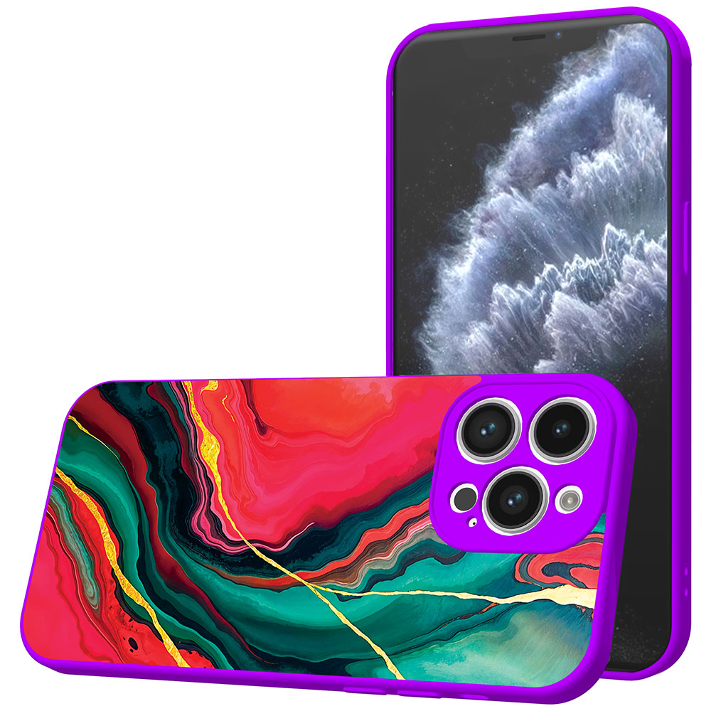 iPhone 11 Pro telefoonhoesje met rood groen marmer opdruk paars (1)