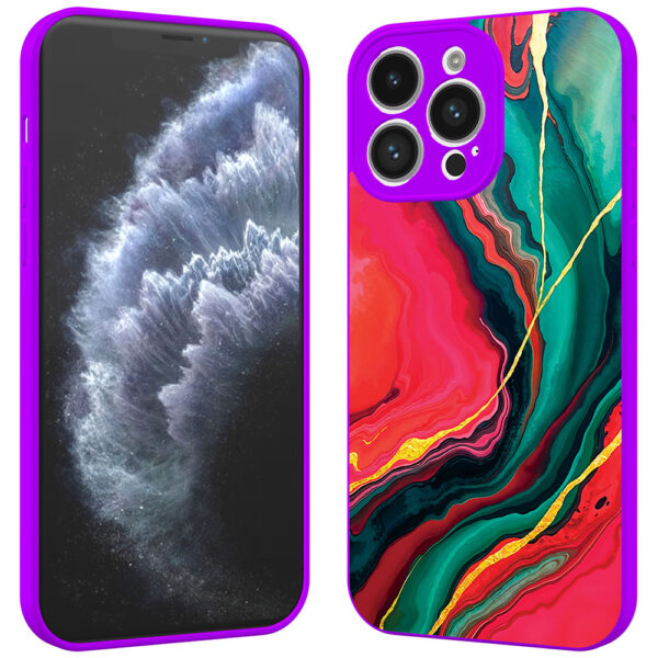 iPhone 11 Pro telefoonhoesje met rood groen marmer opdruk paars (2)