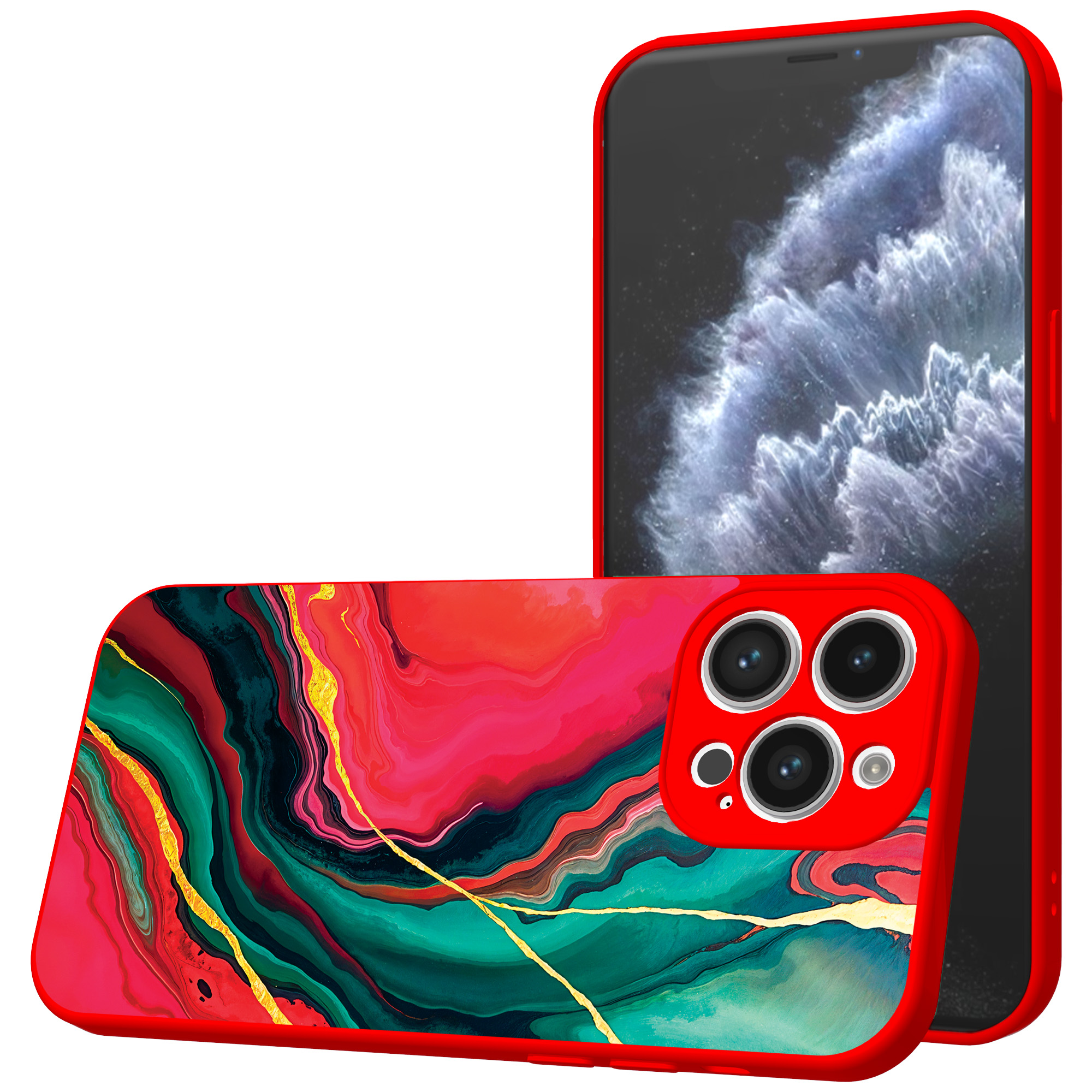 iPhone 11 Pro telefoonhoesje met rood groen marmer opdruk rood (1)