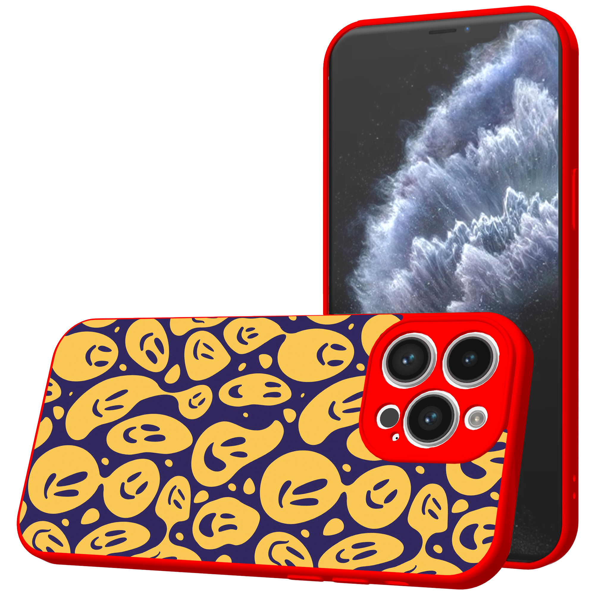 iPhone 11 Pro telefoonhoesje met smileys opdruk rood (1)