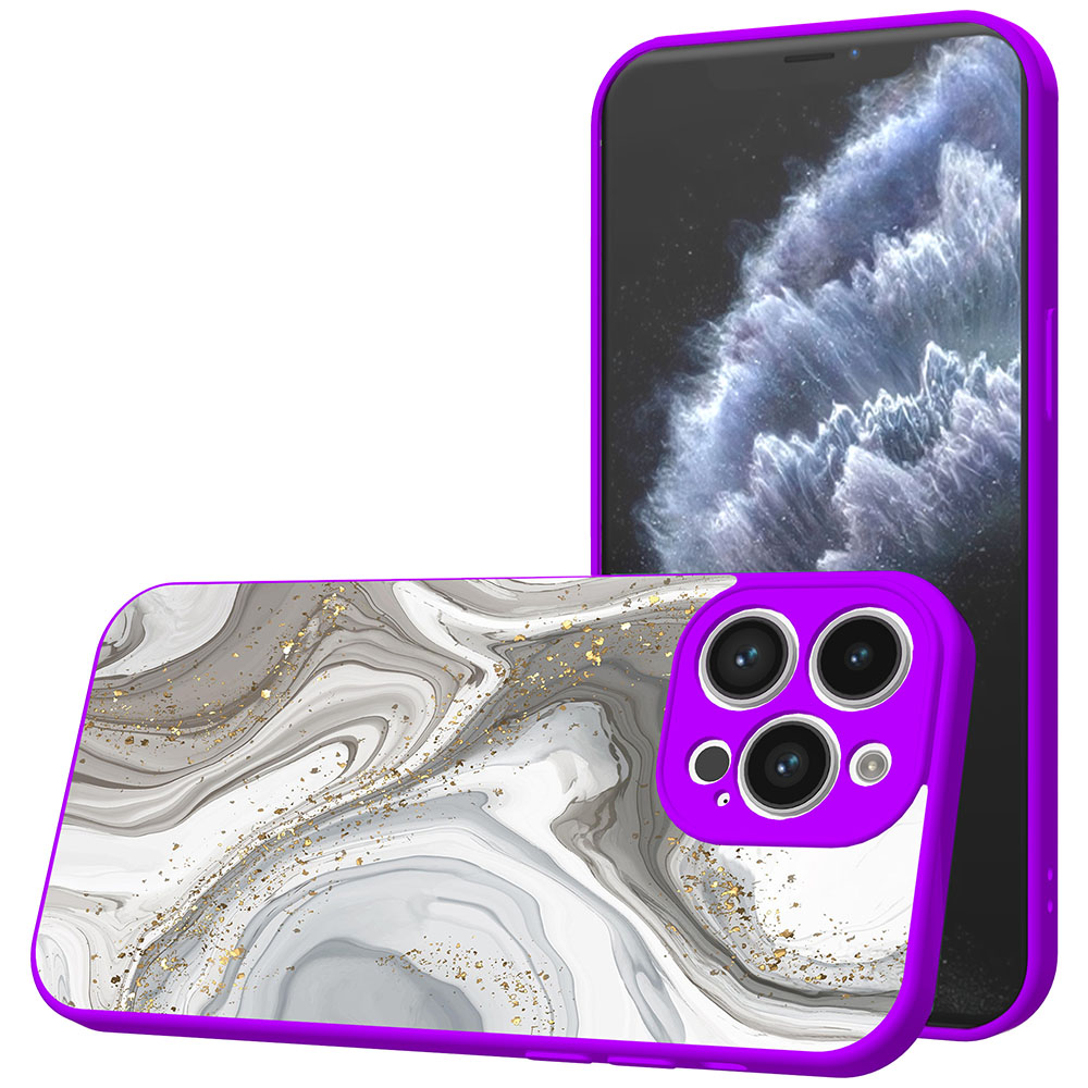 iPhone 11 Pro telefoonhoesje met zilver marmer opdruk paars (1)