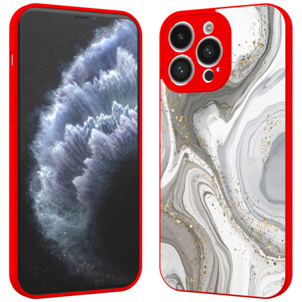 iPhone 11 Pro telefoonhoesje met zilver marmer opdruk rood (2)