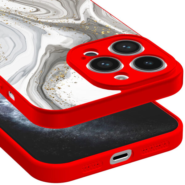 iPhone 11 Pro telefoonhoesje met zilver marmer opruk rood (3)