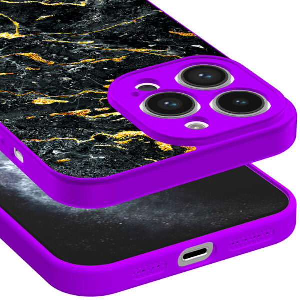 iPhone 11 Pro telefoonhoesje met zwart goud marmer opdruk paars (4)