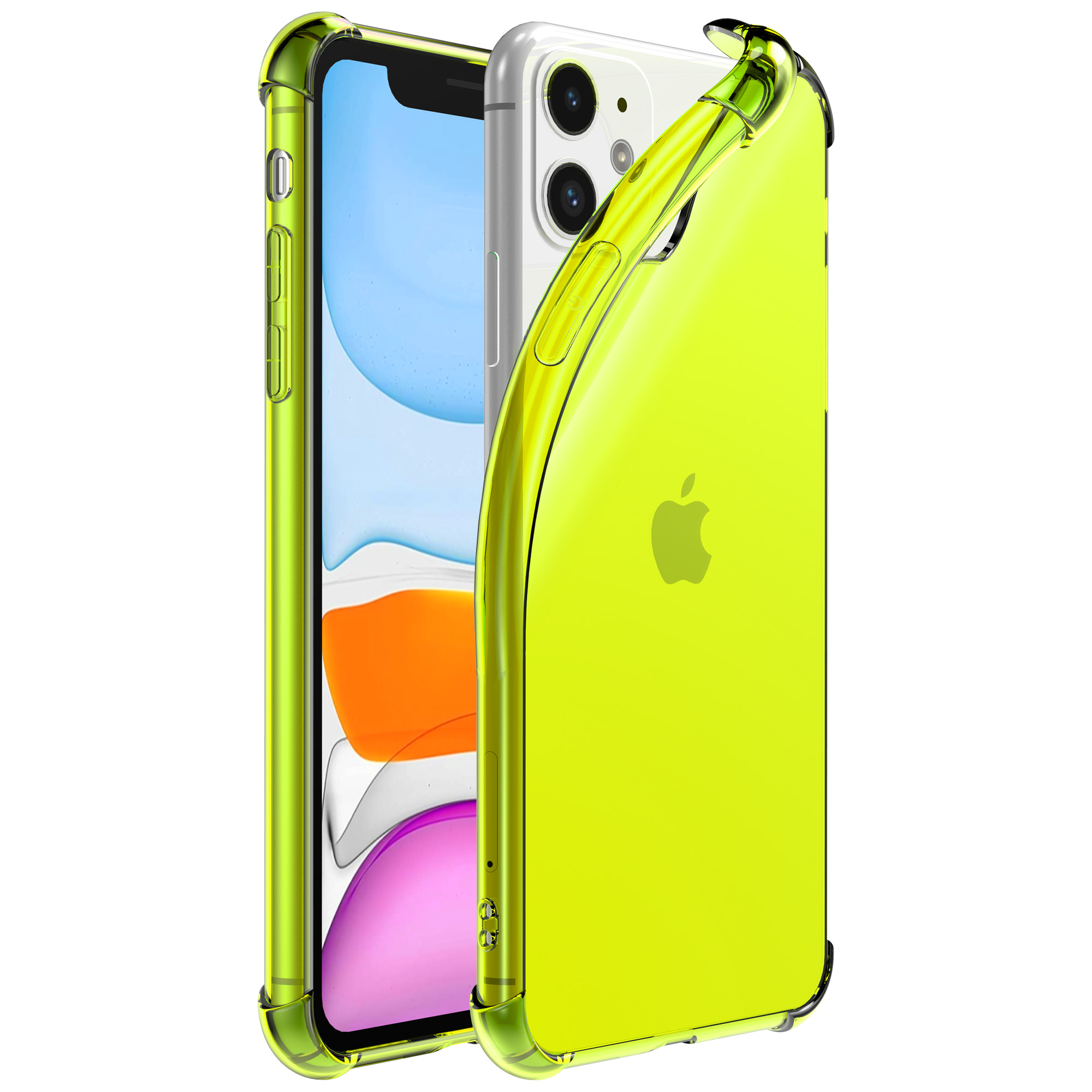 iPhone 11 siliconen telefoonhoesje met stootrand transparant neon geel (1)