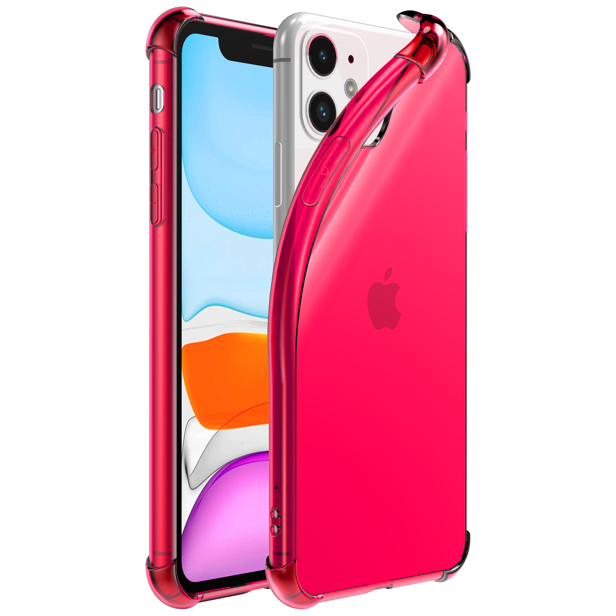 iPhone 11 siliconen telefoonhoesje met stootrand transparant neon roze (1)