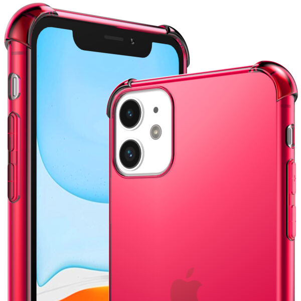 iPhone 11 siliconen telefoonhoesje met stootrand transparant neon roze (2)