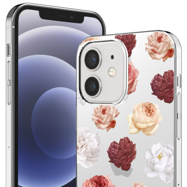 iPhone 12-12 Pro transparant telefoonhoesje met bloemen en rozen opdruk (2)