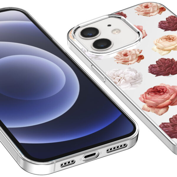 iPhone 12-12 Pro transparant telefoonhoesje met bloemen en rozen opdruk (3)