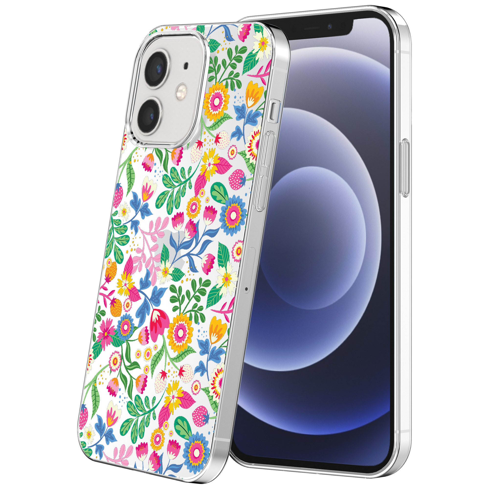 iPhone 12-12 Pro transparant telefoonhoesje met bloemen opdruk (1)