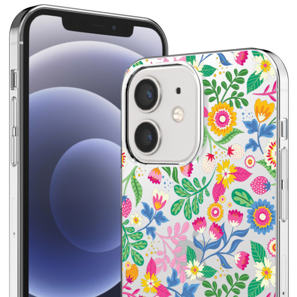 iPhone 12-12 Pro transparant telefoonhoesje met bloemen opdruk (2)