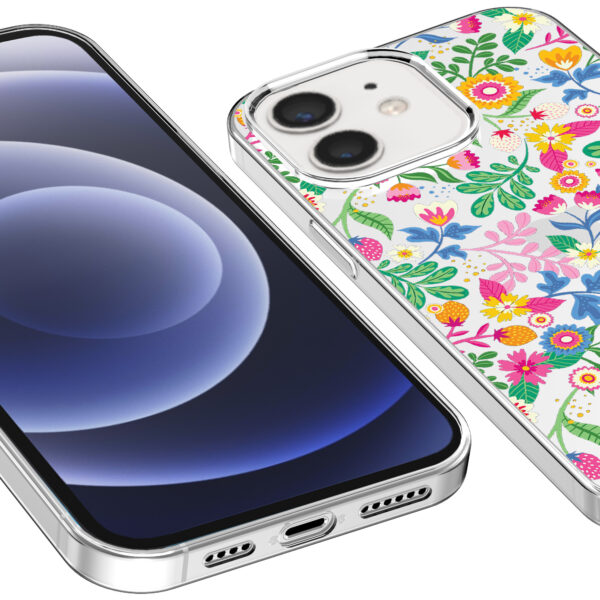 iPhone 12-12 Pro transparant telefoonhoesje met bloemen opdruk (3)