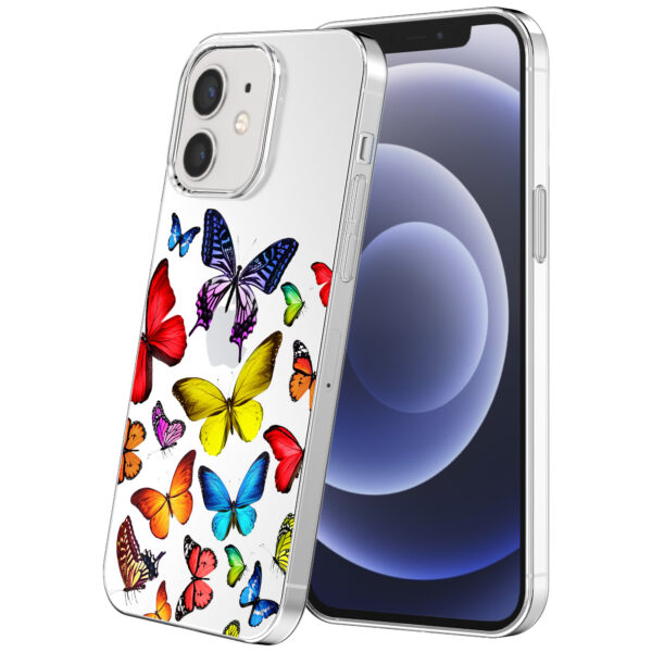 iPhone 12-12 Pro transparant telefoonhoesje met gekleurde vlinder opdruk (1)