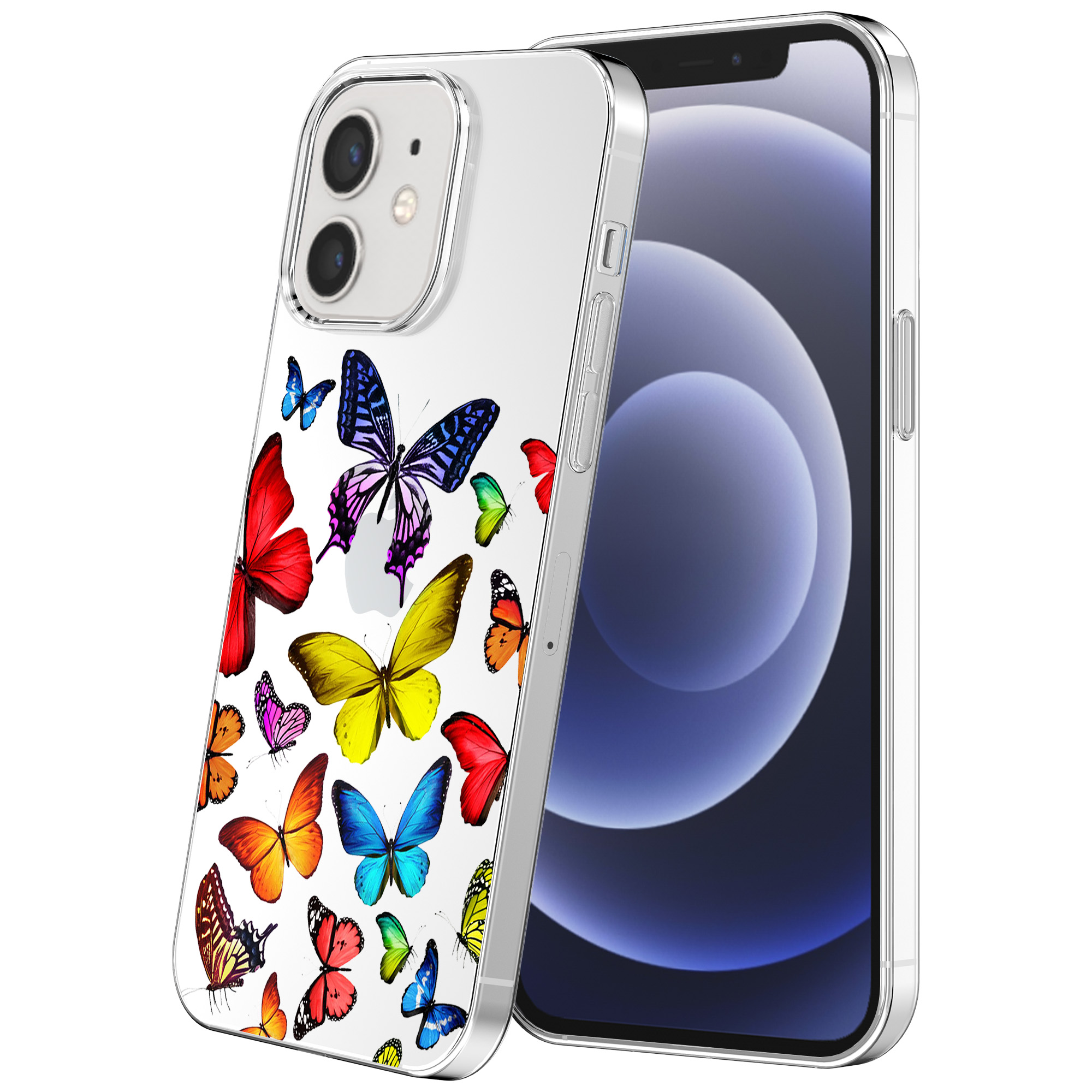 iPhone 12-12 Pro transparant telefoonhoesje met gekleurde vlinder opdruk (1)