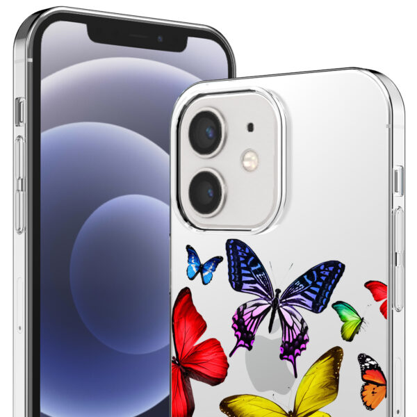 iPhone 12-12 Pro transparant telefoonhoesje met gekleurde vlinder opdruk (2)