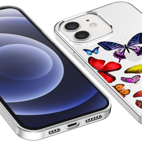 iPhone 12-12 Pro transparant telefoonhoesje met gekleurde vlinder opdruk (3)