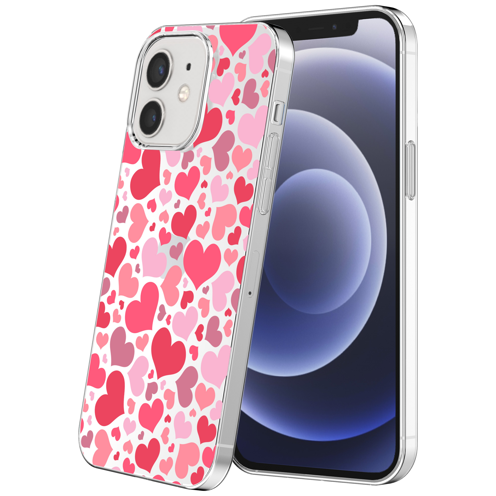 iPhone 12-12 Pro transparant telefoonhoesje met hartjes opdruk (1)