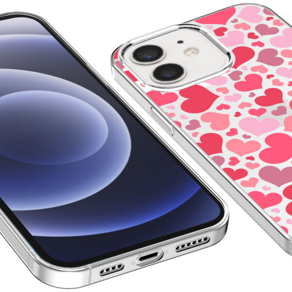 iPhone 12-12 Pro transparant telefoonhoesje met hartjes opdruk (3)