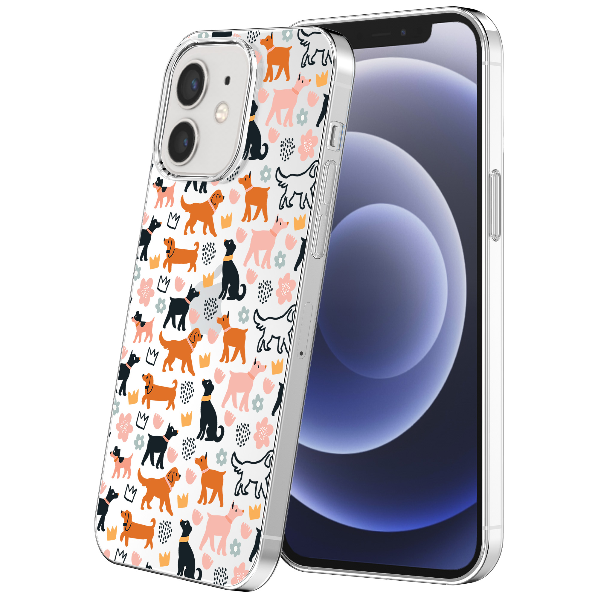 iPhone 12-12 Pro transparant telefoonhoesje met honden opdruk (1)