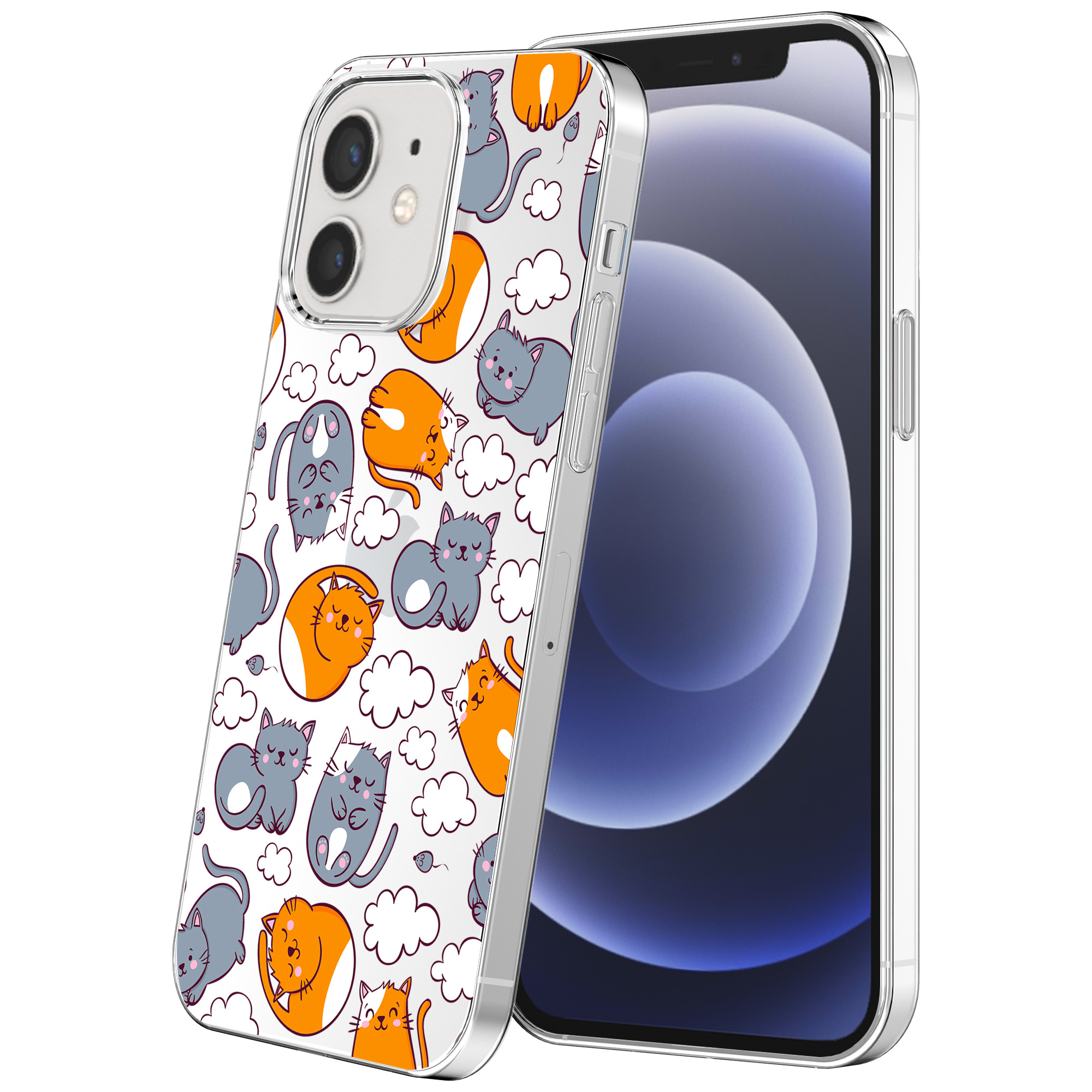 iPhone 12-12 Pro transparant telefoonhoesje met katten opdruk (1)