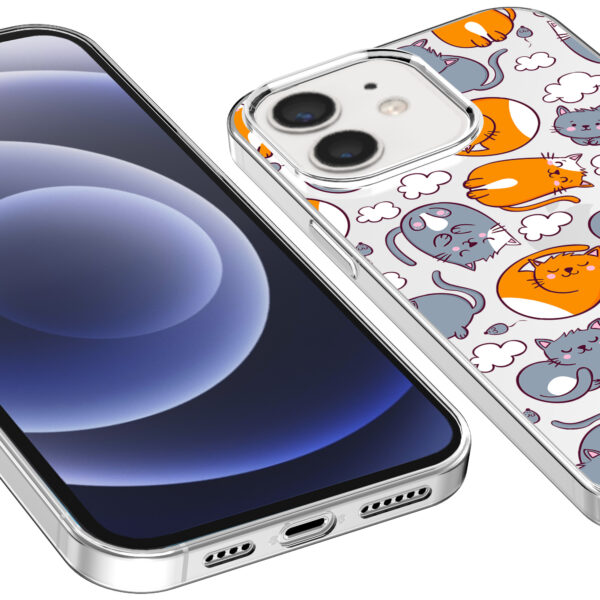iPhone 12-12 Pro transparant telefoonhoesje met katten opdruk (3)