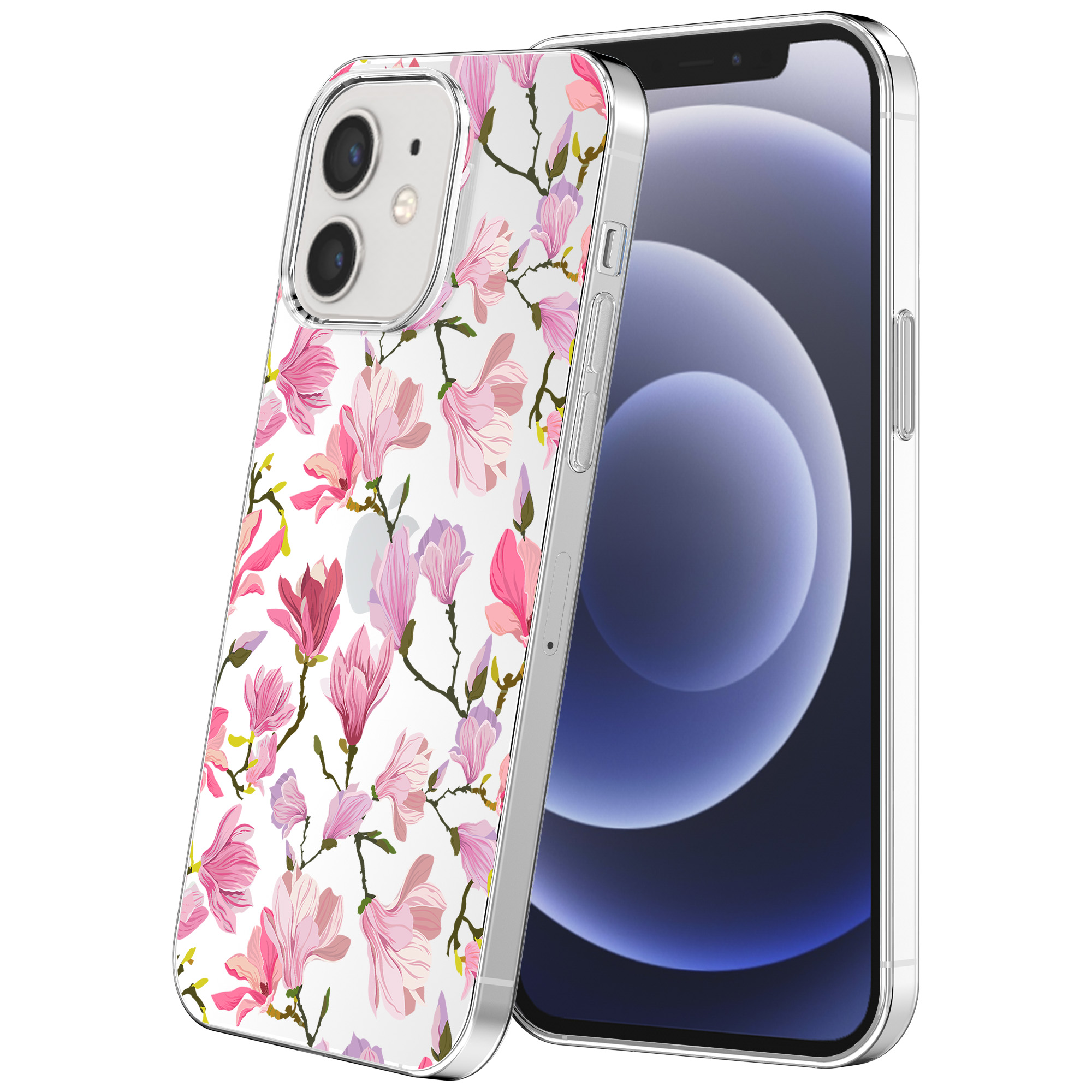 iPhone 12-12 Pro transparant telefoonhoesje met orchidee bloemen opdruk (1)