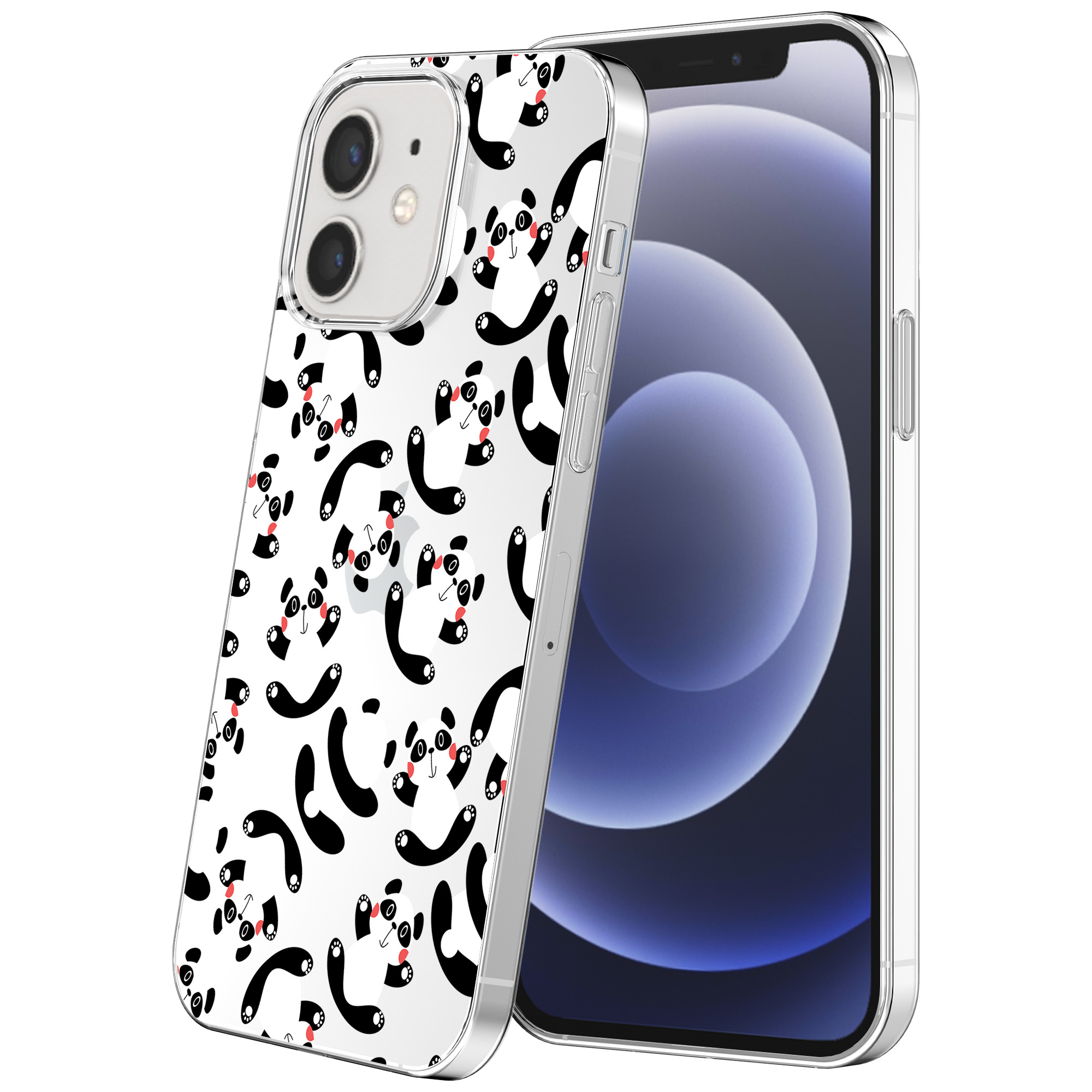 iPhone 12-12 Pro transparant telefoonhoesje met panda opdruk (1)