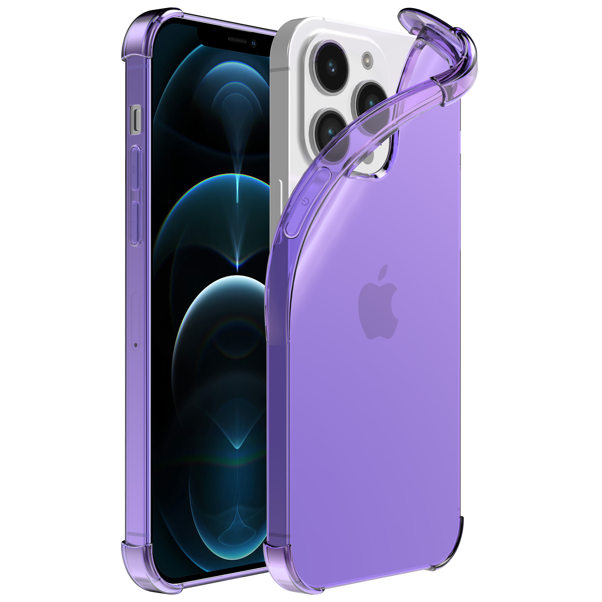 iPhone 12 Pro Max siliconen telefoonhoesje met stootrand transparant paars (1)