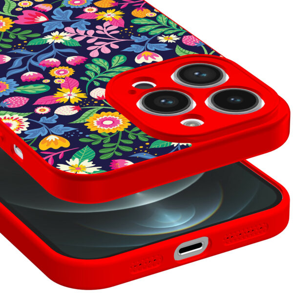 iPhone 12 Pro Max telefoonhoesje met bloemen opdruk rood (3)