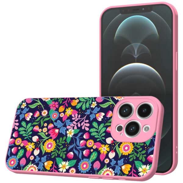 iPhone 12 Pro Max telefoonhoesje met bloemen opdruk roze (1)
