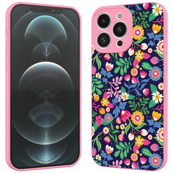 iPhone 12 Pro Max telefoonhoesje met bloemen opdruk roze (2)