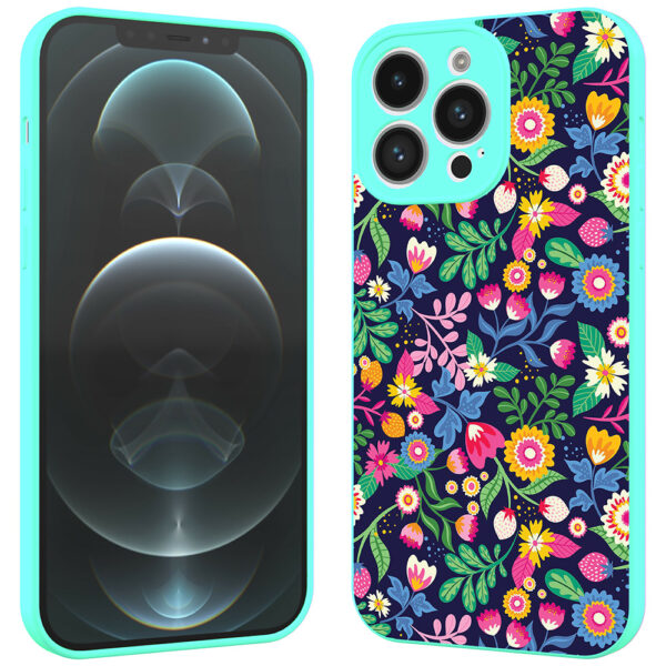 iPhone 12 Pro Max telefoonhoesje met bloemen opdruk turquoise (2)