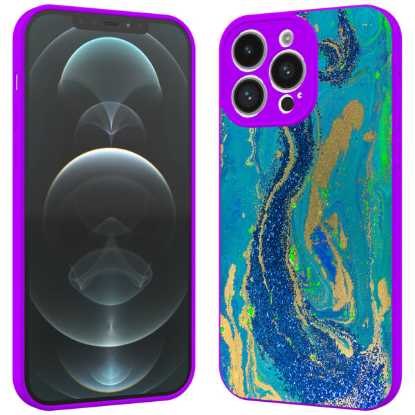 iPhone 12 Pro Max telefoonhoesje met goud blauw marmer opdruk paars (2)