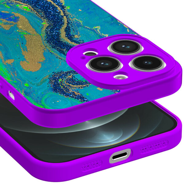 iPhone 12 Pro Max telefoonhoesje met goud blauw marmer opdruk paars (3)