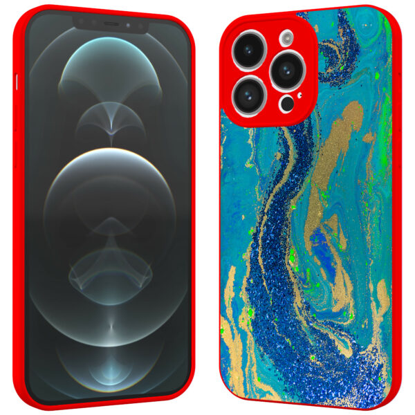 iPhone 12 Pro Max telefoonhoesje met goud blauw marmer opdruk rood (2)