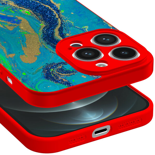 iPhone 12 Pro Max telefoonhoesje met goud blauw marmer opdruk rood (3)