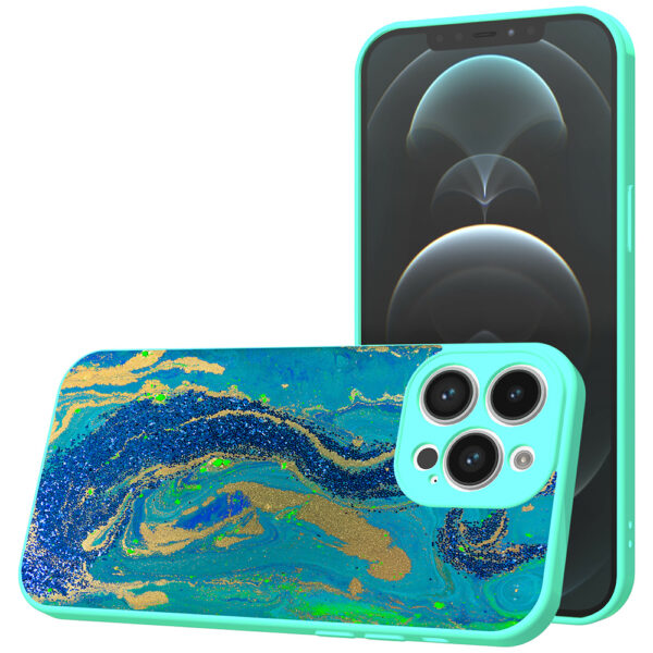 iPhone 12 Pro Max telefoonhoesje met goud blauw marmer opdruk turquoise (1)