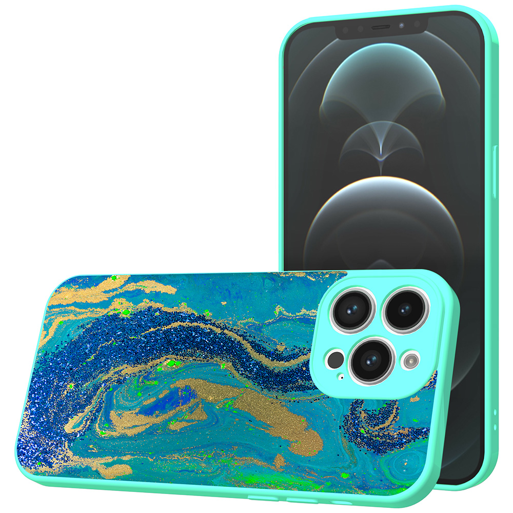 iPhone 12 Pro Max telefoonhoesje met goud blauw marmer opdruk turquoise (1)