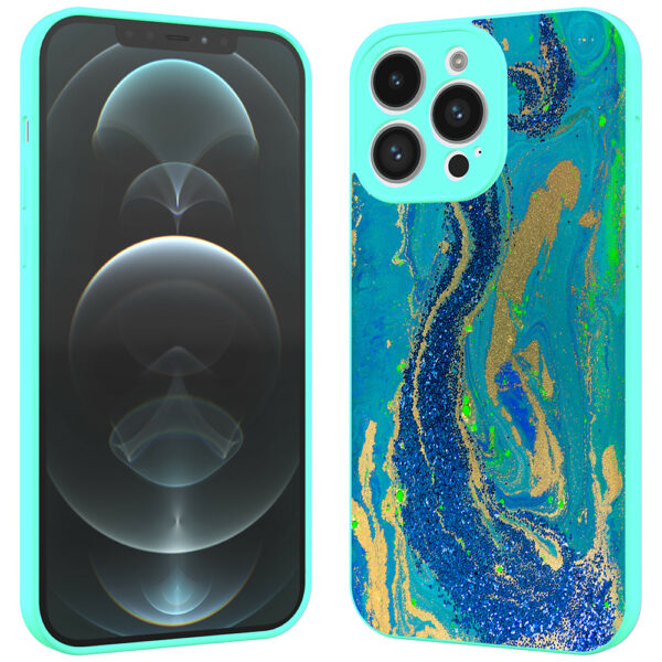 iPhone 12 Pro Max telefoonhoesje met goud blauw marmer opdruk turquoise (2)