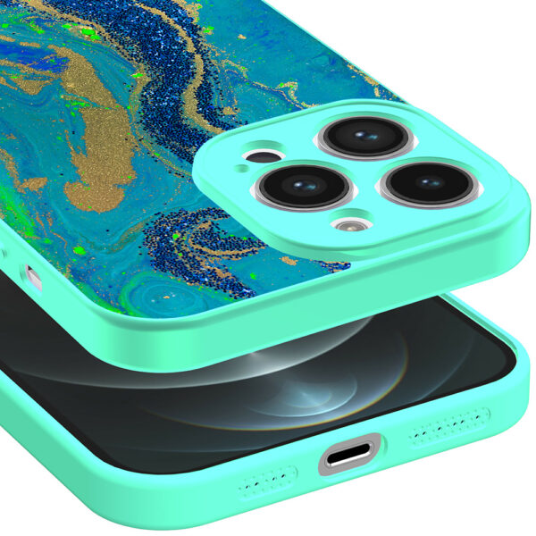 iPhone 12 Pro Max telefoonhoesje met goud blauw marmer opdruk turquoise (3)