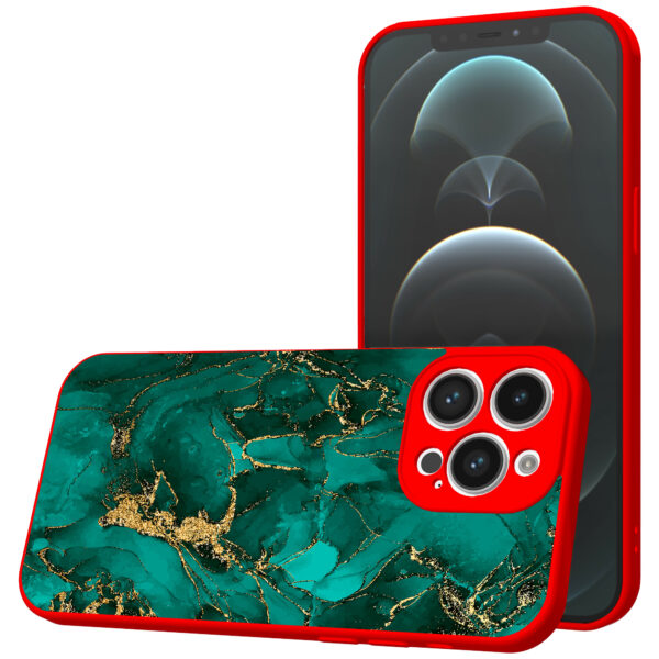 iPhone 12 Pro Max telefoonhoesje met goud groen marmer opdruk rood (1)