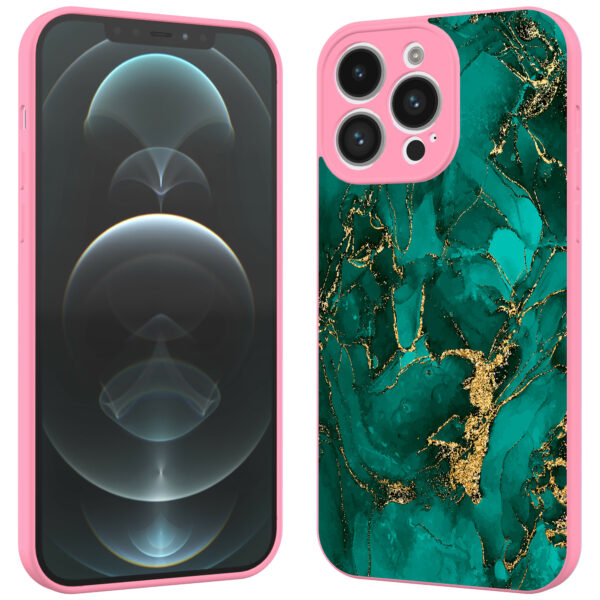 iPhone 12 Pro Max telefoonhoesje met goud groen marmer opdruk roze (2)
