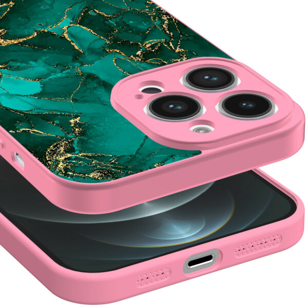 iPhone 12 Pro Max telefoonhoesje met goud groen marmer opdruk roze (3)