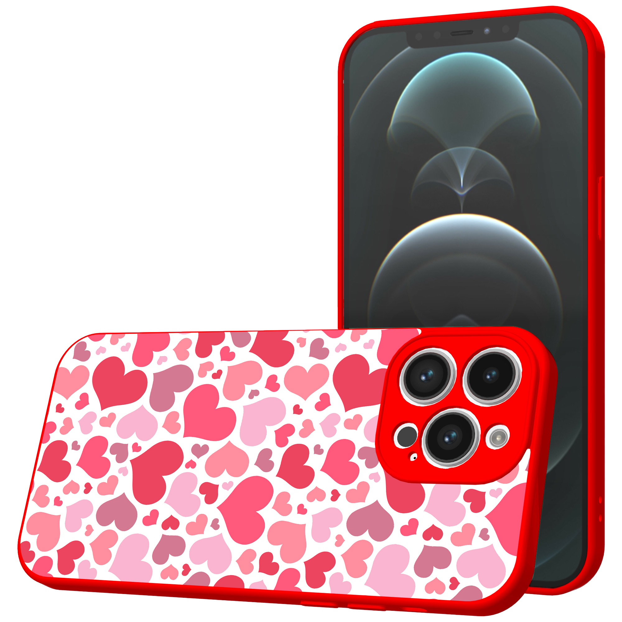 iPhone 12 Pro Max telefoonhoesje met hartjes opdruk rood (1)