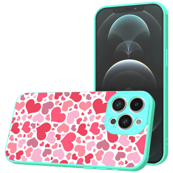iPhone 12 Pro Max telefoonhoesje met hartjes opdruk turquoise (1)