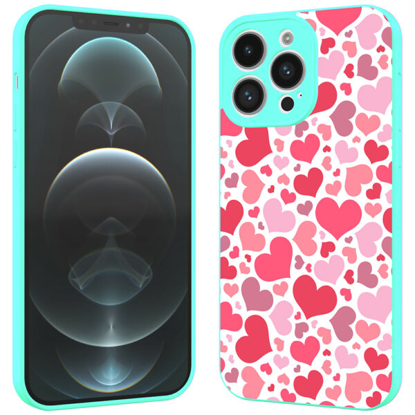 iPhone 12 Pro Max telefoonhoesje met hartjes opdruk turquoise (2)