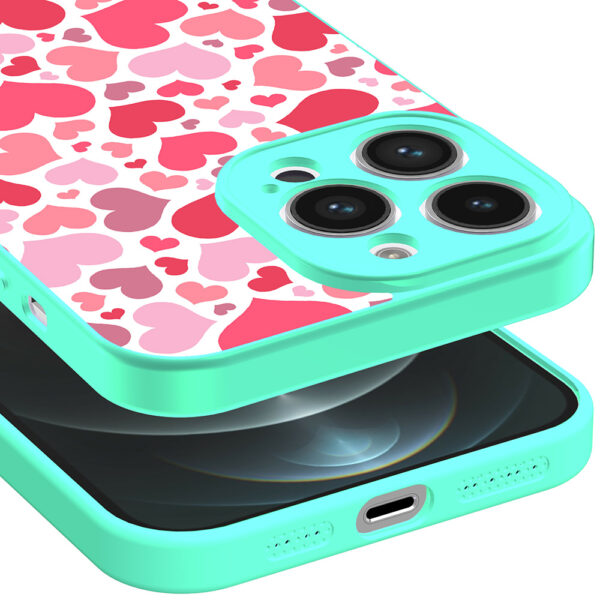 iPhone 12 Pro Max telefoonhoesje met hartjes opdruk turquoise (3)