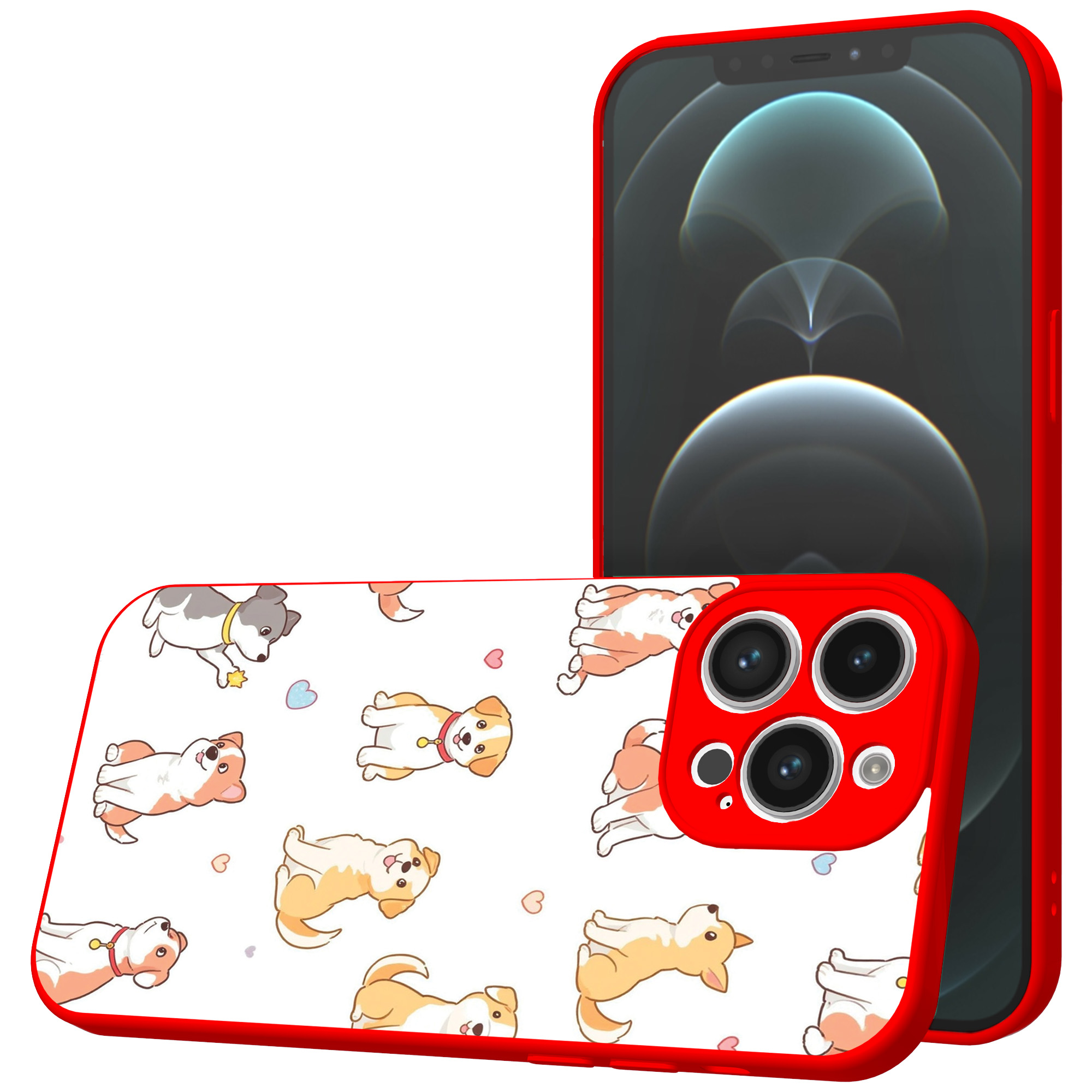 iPhone 12 Pro Max telefoonhoesje met honden opdruk rood (1)