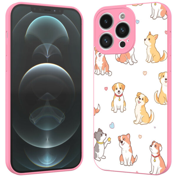 iPhone 12 Pro Max telefoonhoesje met honden opdruk roze (2)